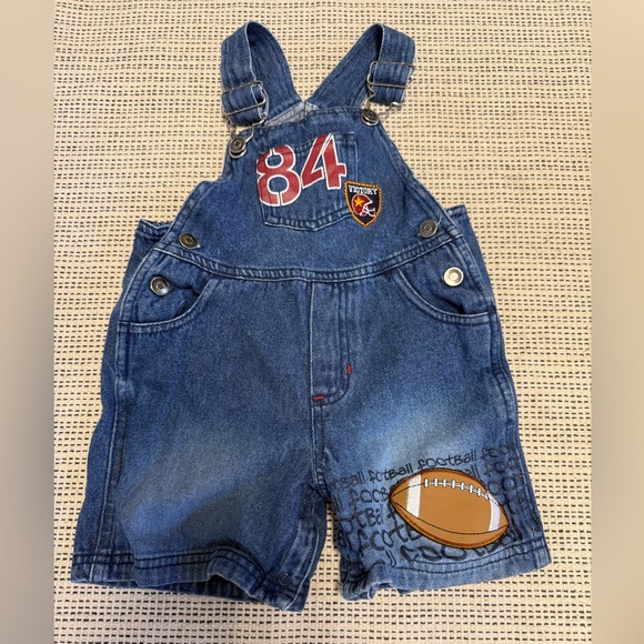 Simply Basic Other - VTG Boys Denim Blue Overalls Football Patch